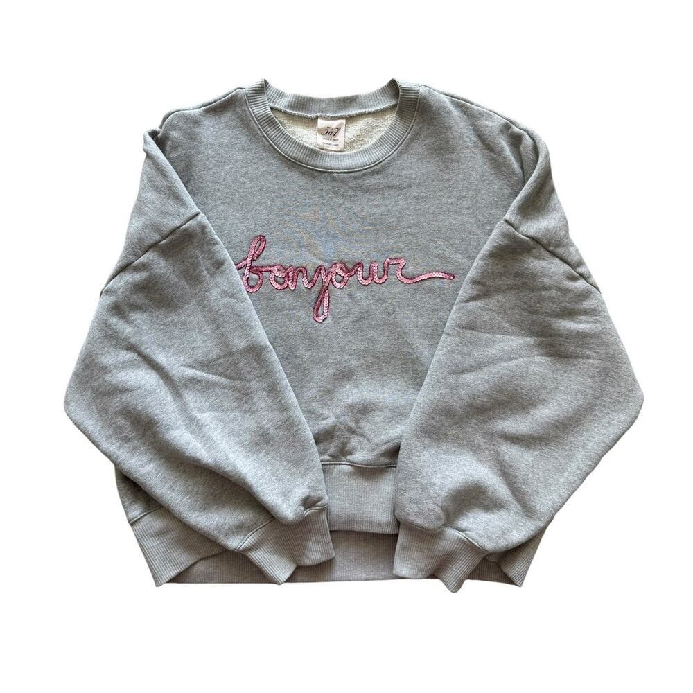 CINQ A SEPT BONJOUR GRAY SWEATSHIRT SIZE LARGE COTTON BLEND